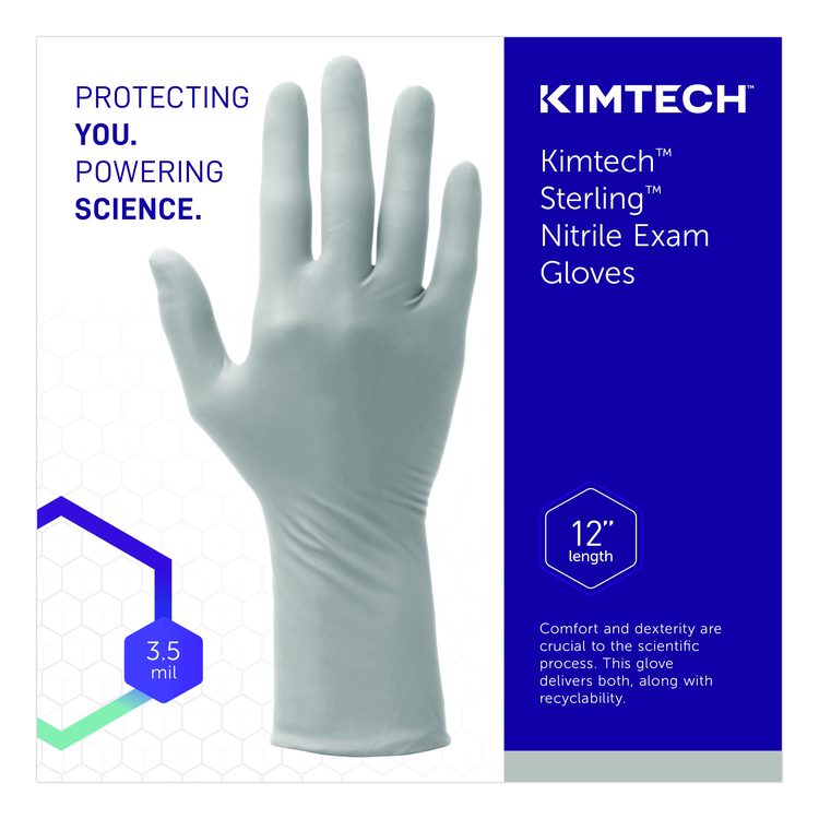 STERLING Nitrile-Xtra Exam Gloves, Powder-Free, AQL 1.0, Large, 3.5 mil Thick, 12" Long, Gray, 100/Box, 10 Boxes/Carton