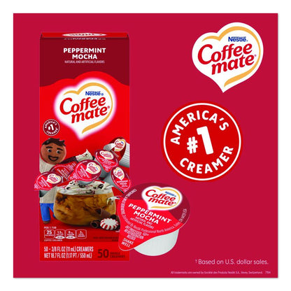 Liquid Coffee Creamer, Peppermint Mocha, 0.38 oz Mini Cups, 50/Box