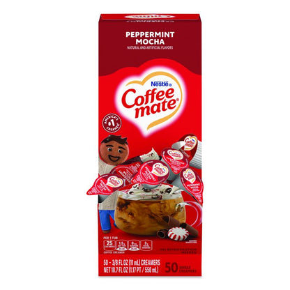 Liquid Coffee Creamer, Peppermint Mocha, 0.38 oz Mini Cups, 50/Box