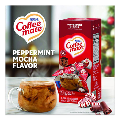 Liquid Coffee Creamer, Peppermint Mocha, 0.38 oz Mini Cups, 50/Box, 4 Boxes/Carton