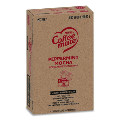 Liquid Coffee Creamer, Peppermint Mocha, 0.38 oz Mini Cups, 50/Box, 4 Boxes/Carton
