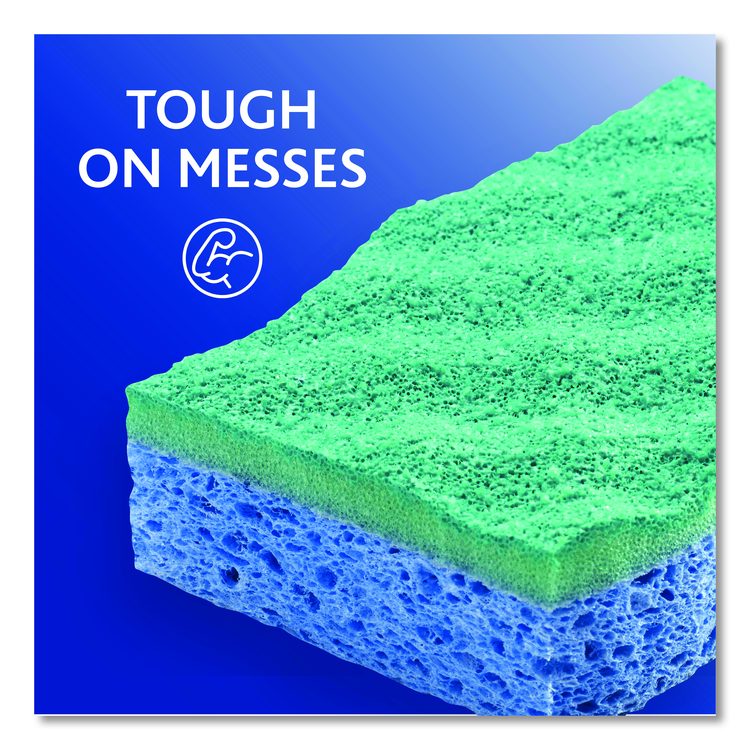 Scrunge Non-Scratch Scrub Sponge, 2.63 x 4.25, 1" Thick, Green/Blue, 2/Pack