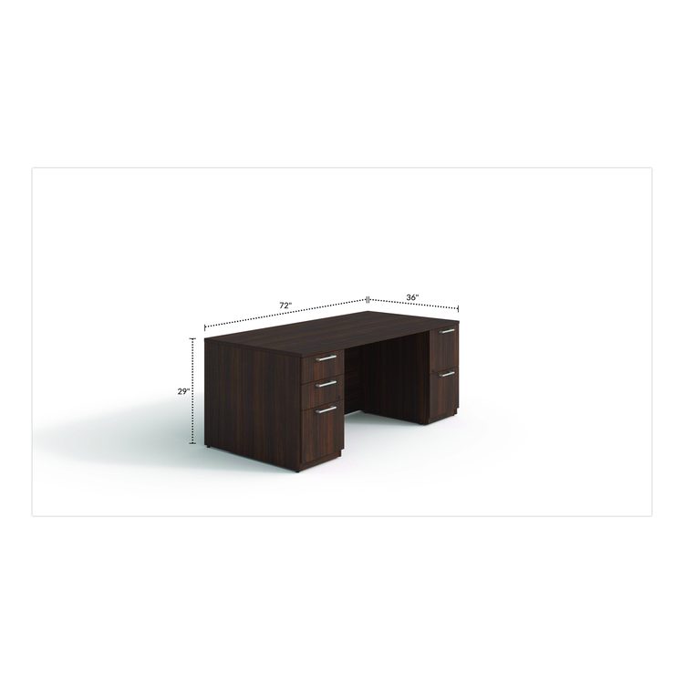 Alera Seville Series Double Pedestal Desk, 72" x 36" x 29", Mahogany