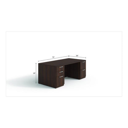 Alera Seville Series Double Pedestal Desk, 72" x 36" x 29", Mahogany