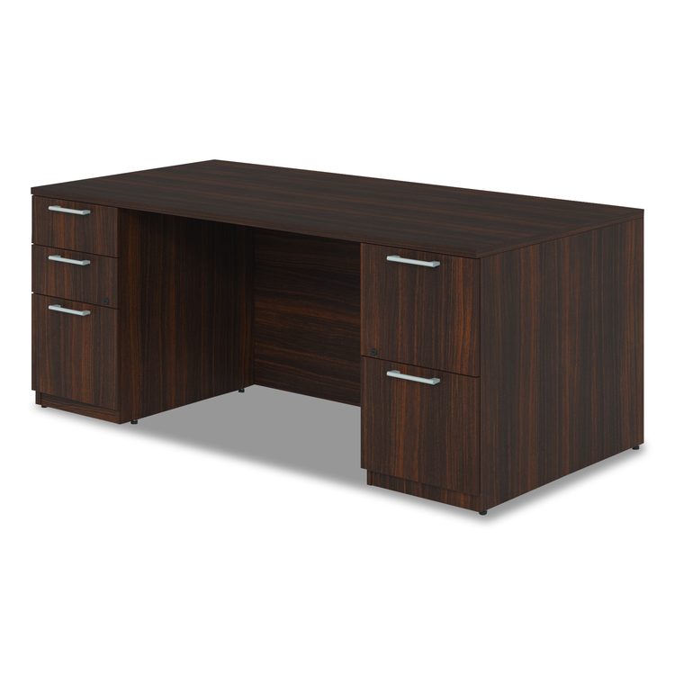 Alera Seville Series Double Pedestal Desk, 72" x 36" x 29", Mahogany