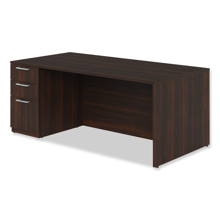 Alera Seville Series Single Pedestal Desk, Left Pedestal, 72" x 36" x 29", Mahogany