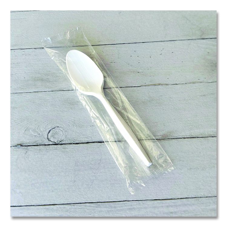 Heavyweight Wrapped Polystyrene Cutlery, Spoon, Plastic, White, 1,000/Carton