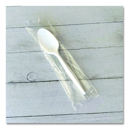 Heavyweight Wrapped Polystyrene Cutlery, Spoon, Plastic, White, 1,000/Carton