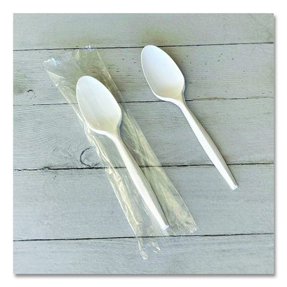 Heavyweight Wrapped Polystyrene Cutlery, Spoon, Plastic, White, 1,000/Carton