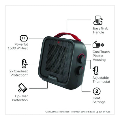 UberHeat 5 Ceramic Heater, 1,500 W, 4.5 x 4.5 x 8.86, Black