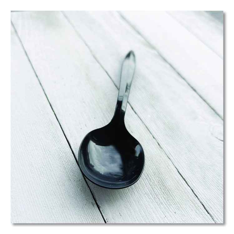 Heavyweight Polypropylene Cutlery, Soup Spoon, Plastic, Black, 1,000/Carton