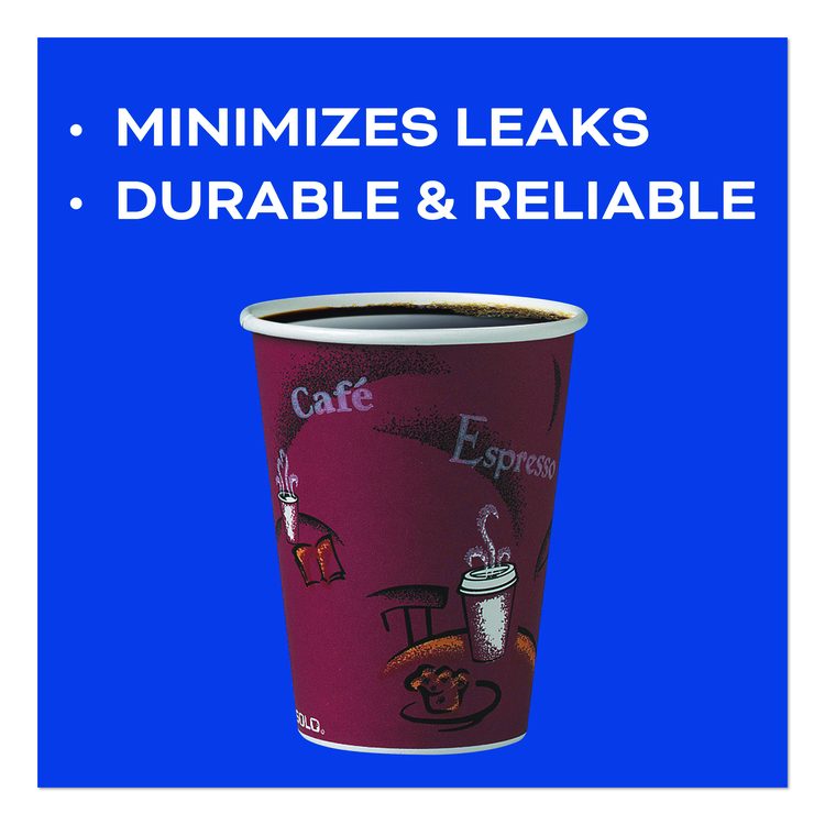 Paper Hot Drink Cups in Bistro Design, 12 oz, Maroon, 300/Carton