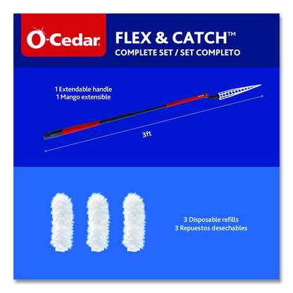 Flex and Catch Heavy-Duty Dusting Kit, 1 Duster Wand and 3 Refills, 6/Carton