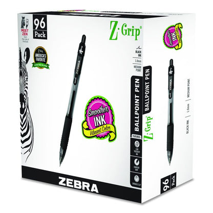 Z-Grip Ballpoint Pen, Retractable, Medium, 1 mm, Black Ink, Clear/Black Barrel, 96/Pack