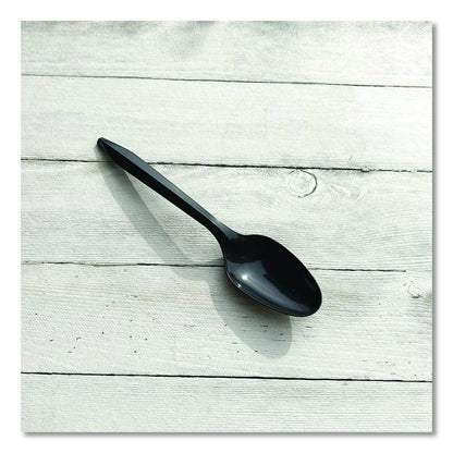 Mediumweight Polypropylene Cutlery, Spoon, Plastic, Black, 1,000/Carton