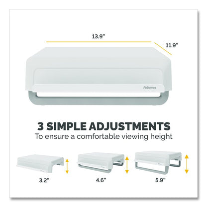 Breyta Monitor Stand, 13.94" x 11.97" x 3.25" to 6", White, Supports 33 lbs