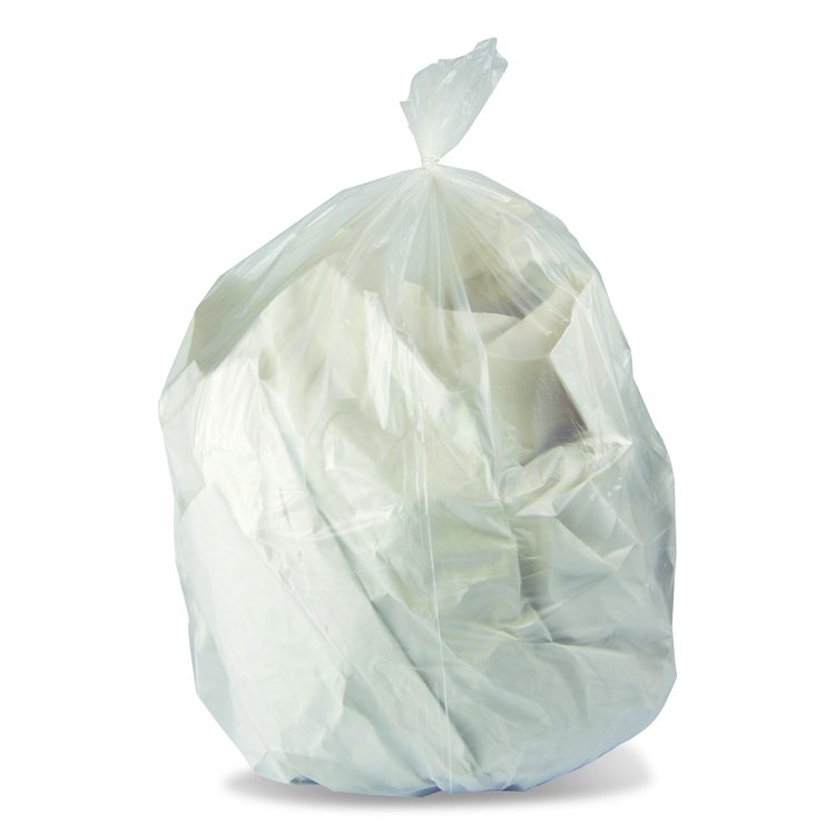 Linear Low-Density Can Liners, 56 gal, 1.1 mil, 46" x 50", Clear, 100/Carton