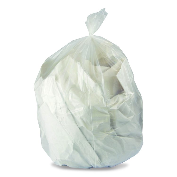 Linear Low-Density Can Liners with Dual-Dispense Box, 55 gal, 1.3 mil, 40" x 53", Clear, 100/Carton