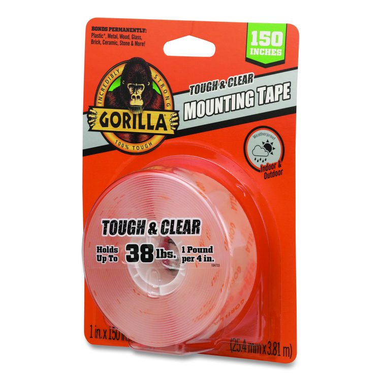 Tough and Clear Double-Sided Mounting Tape, Permanent, Holds Up to 0.25 lb/1 sq in, 1" x 12.5 ft, Clear