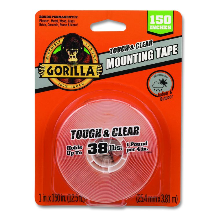 Tough and Clear Double-Sided Mounting Tape, Permanent, Holds Up to 0.25 lb/1 sq in, 1" x 12.5 ft, Clear