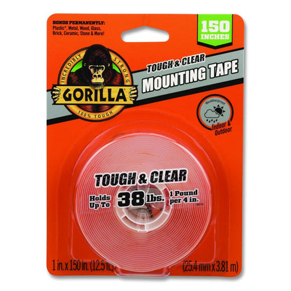 Tough and Clear Double-Sided Mounting Tape, Permanent, Holds Up to 0.25 lb/1 sq in, 1" x 12.5 ft, Clear
