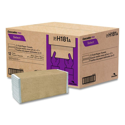 Select Folded Paper Towels, C-Fold Towels, 1-Ply, 11.44 x 10, White, 198 Towels/Pack, 12 Packs/Carton