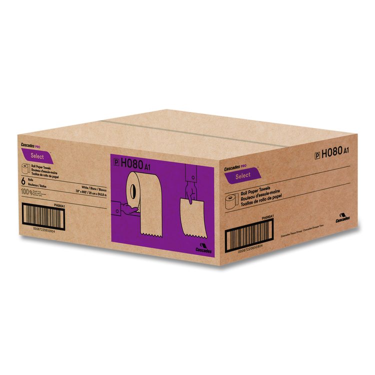 Select Roll Paper Towels, 1-Ply, 7.9" x 800 ft, White, 6 Rolls/Carton