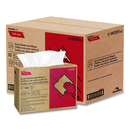 Tuff-Job Scrim Reinforced Wipers, 4-Ply, 9.25 x 12.5, White, 150/Box, 10 Boxes/Carton