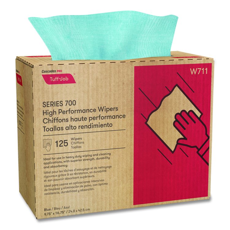 Tuff-Job S700 High Performance Wipers, Blue, 9.75 x 16.75, 125/Box, 6 Boxes/Carton