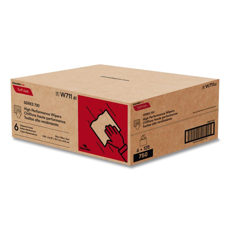 Tuff-Job S700 High Performance Wipers, Blue, 9.75 x 16.75, 125/Box, 6 Boxes/Carton