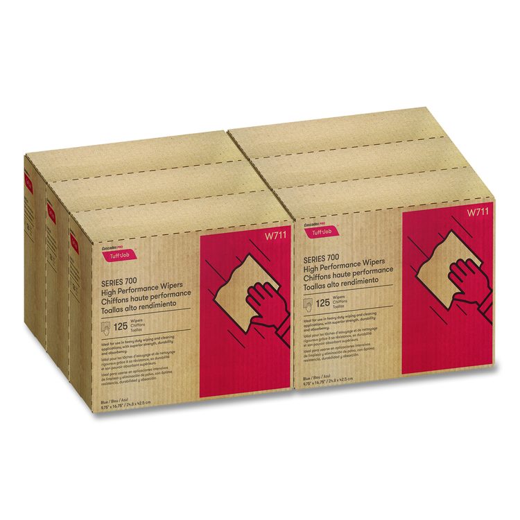 Tuff-Job S700 High Performance Wipers, Blue, 9.75 x 16.75, 125/Box, 6 Boxes/Carton