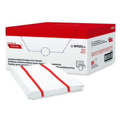 Tuff-Job Guard Antimicrobial Towels, 12 x 21, 1/4 Fold, White/Red, 150/Carton