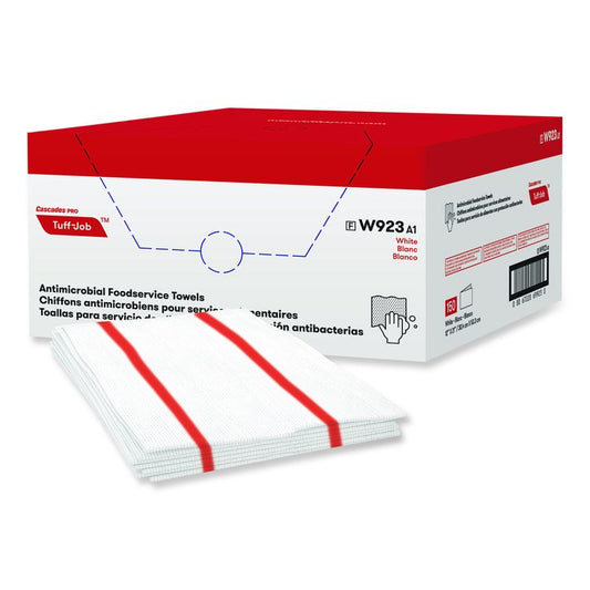 Tuff-Job Guard Antimicrobial Towels, 12 x 21, 1/4 Fold, White/Red, 150/Carton