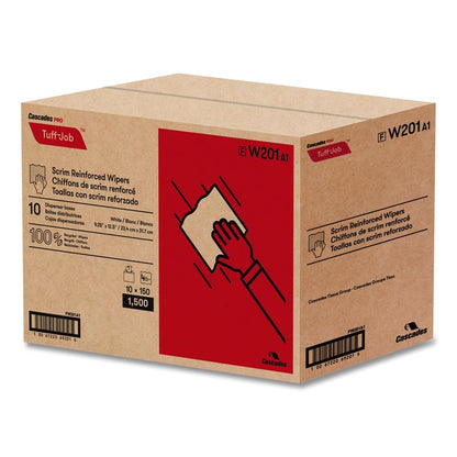 Tuff-Job Scrim Reinforced Wipers, 4-Ply, 9.25 x 12.5, White, 150/Box, 10 Boxes/Carton