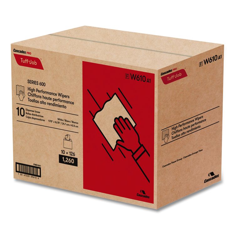 Tuff-Job S600 High Performance Wipers, 9 3/4 x 16 3/4, 126/Box, 10 Box/Carton