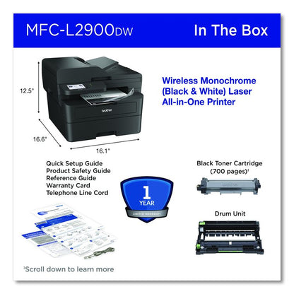 Wireless MFC-L2900DW Compact Monochrome AIO Laser Printer, Copy/Fax/Print/Scan