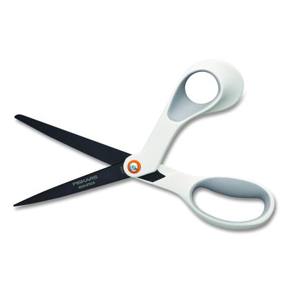 Premier SoftGrip Nonstick Scissors, 9.75" Long, 8" Cut Length, Offset White Handle