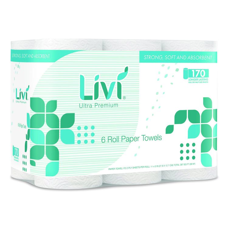 Kitchen Roll Towel, 2-Ply, 5" x 11", White, 6 Rolls/Pack, 4 Packs/Carton
