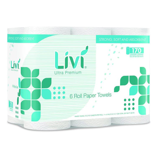 Kitchen Roll Towel, 2-Ply, 5" x 11", White, 6 Rolls/Pack, 4 Packs/Carton