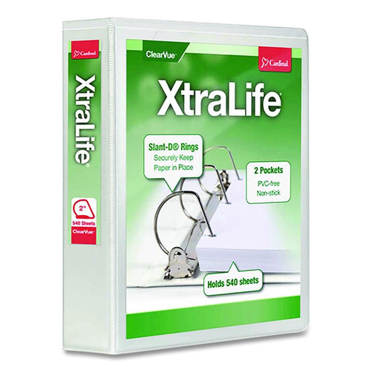 XtraLife ClearVue Non-Stick Slant-D Ring Binder, 3 Rings, 2" Capacity, 11 x 8.5, White