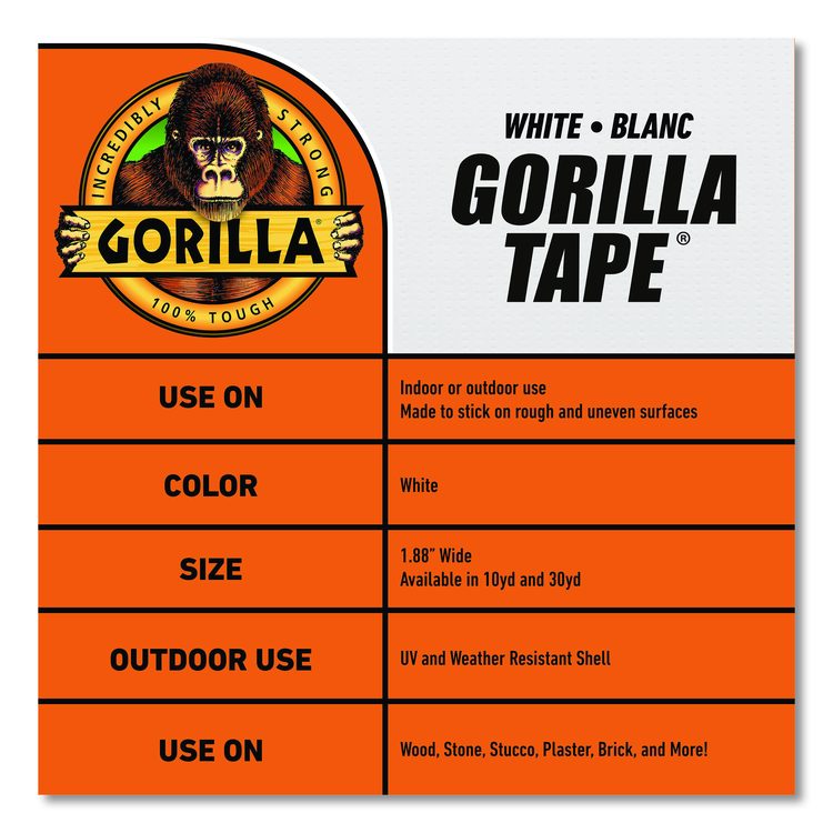 Gorilla Tape, 3" Core, 1.88" x 30 yds, White