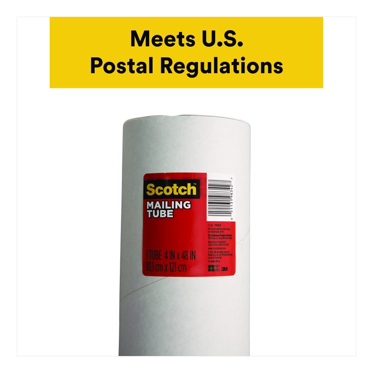 Mailing Tube, 48" Long, 4" Diameter, White, 12/Carton