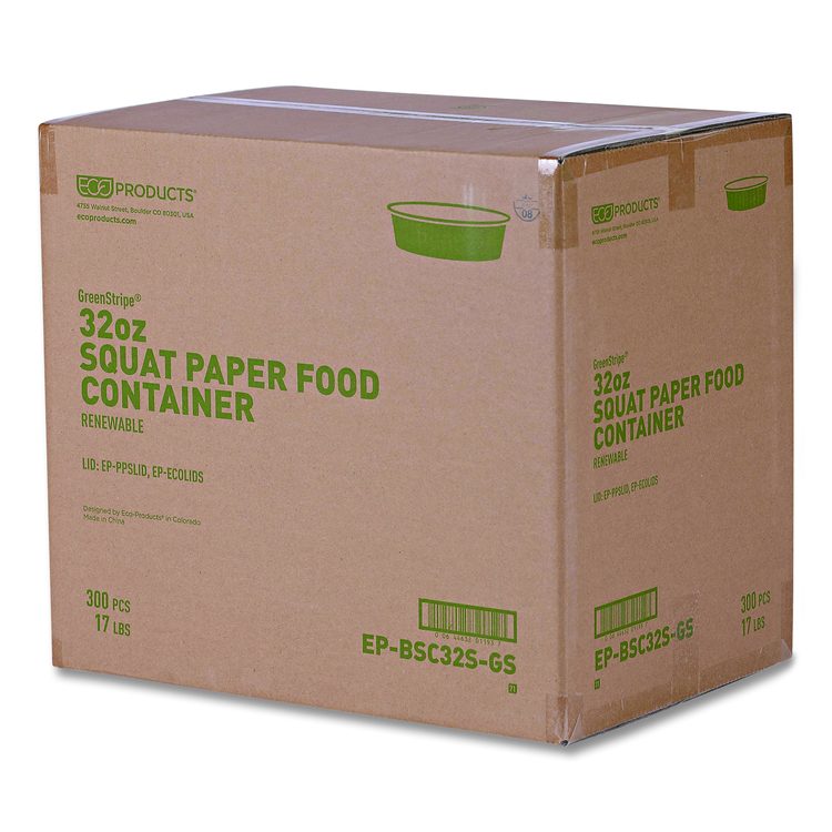 GreenStripe Paper Food Containers, 32 oz, 7.28" dia x 2.48", White, 300/Carton