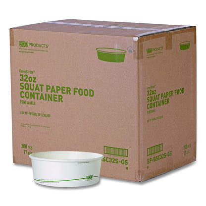GreenStripe Paper Food Containers, 32 oz, 7.28" dia x 2.48", White, 300/Carton