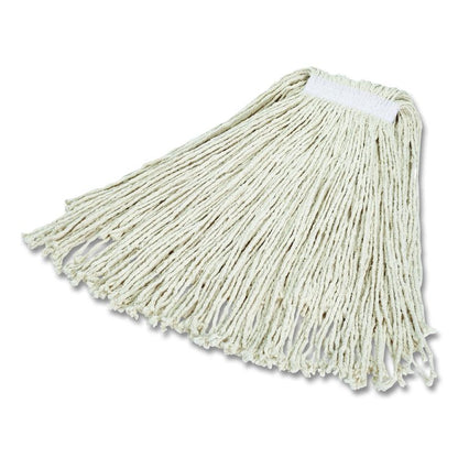 Non-Launderable Economy Cut-End Cotton Wet Mop Head, 24 oz, 1" Band, White, 12/Carton