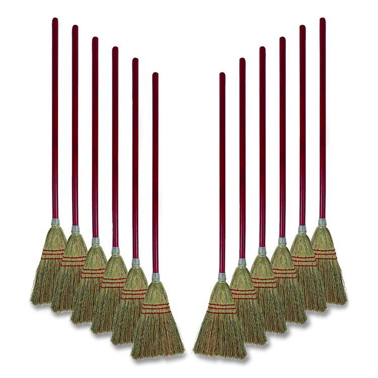Corn Fiber Lobby/Toy Broom, Corn Fiber Bristles, 39" Overall Length, Red, 12/Carton