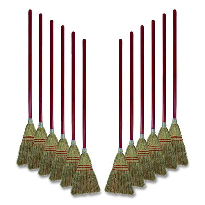 Corn Fiber Lobby/Toy Broom, Corn Fiber Bristles, 39" Overall Length, Red, 12/Carton