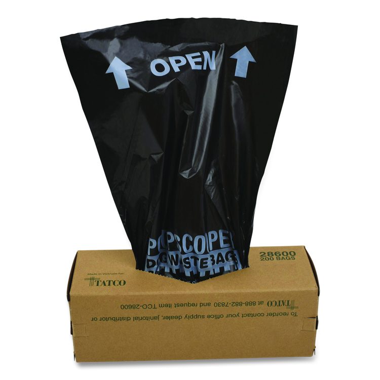 Dog Waste Bags, Open-Face, 0.5 gal, 8" x 13", Black, Perforated Roll, 200 Bags/Roll, 10 Rolls/Carton