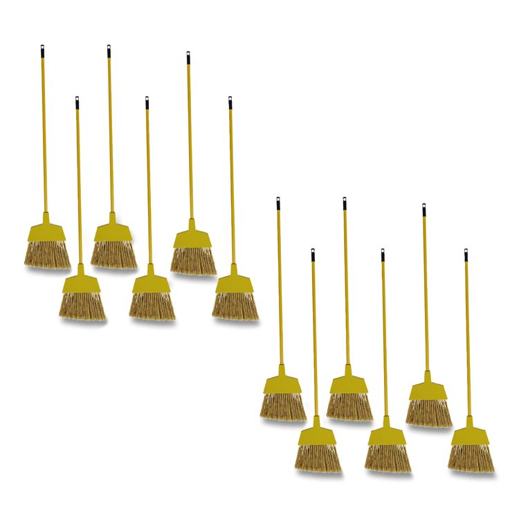 Poly Bristle Angler Broom, 53" Length, Yellow, 12/Carton
