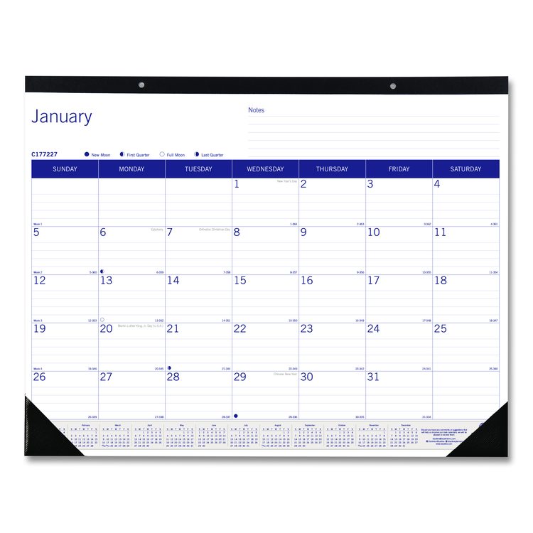 DuraGlobe Monthly Desk Pad Calendar, 22 x 17, White/Blue/Gray Sheets, Black Binding/Corners, 12-Month (Jan to Dec): 2026